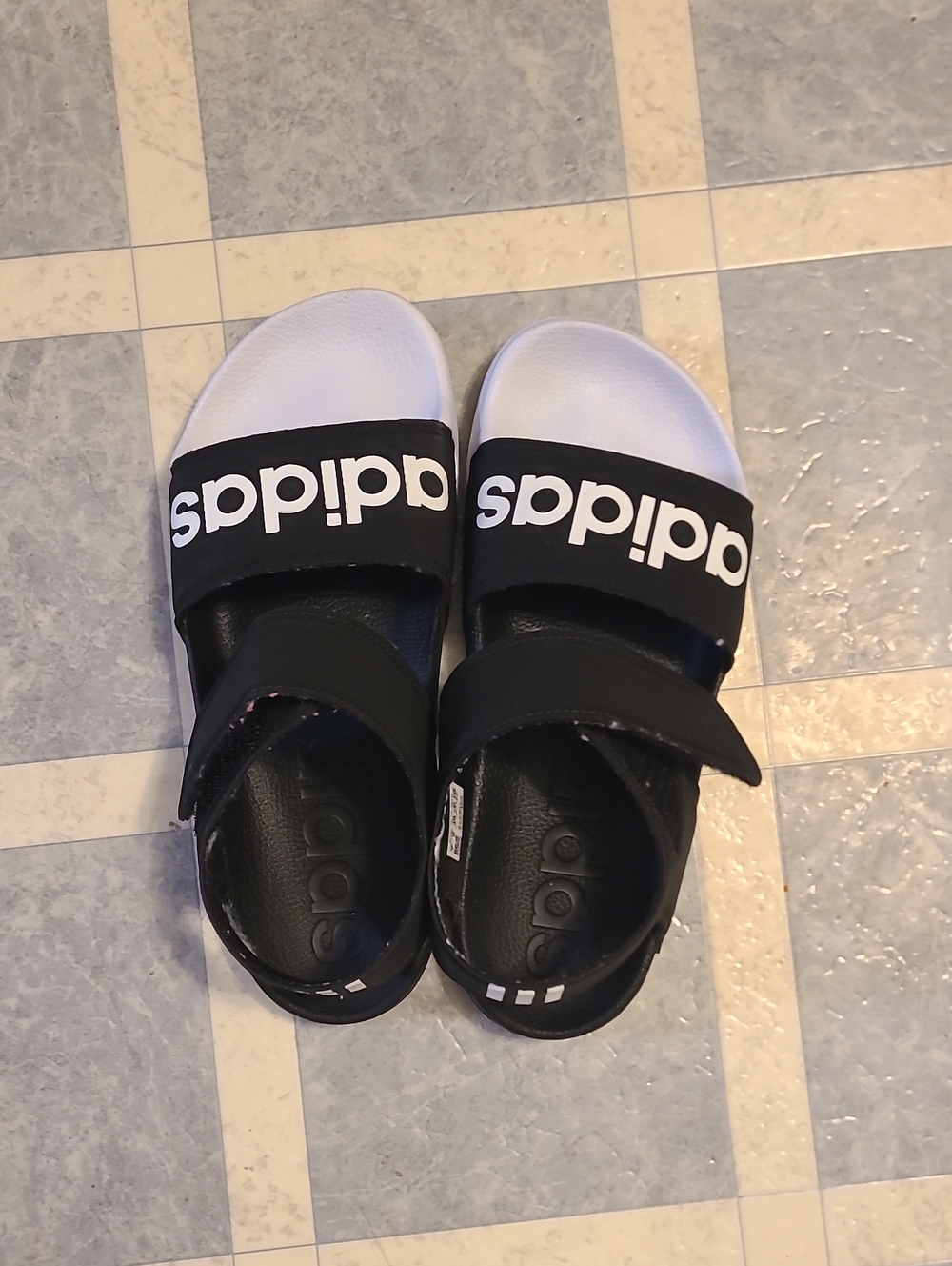 adidas Black and White Velcro Slide Sandals
